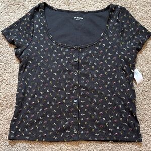 Old Navy Black Floral Button Down Shirt